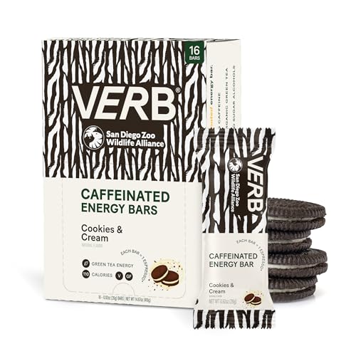 Verb Energy – Caffeinated Energy Bars Cookies & Cream 90-Calorie Energy Snack Bar – Nutrition Bars – Vegan Snacks – Gluten Free Breakfast Bars with Organic Green Tea, 26g (Pack of 16)