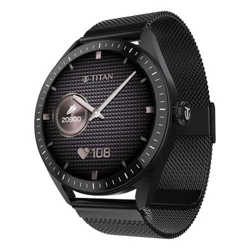 Image of Titan Crest 2.0 Smart Watch for Man & Women, 1.43 inch AMOLED Display, Mesh Metal Strap, BT Calling, Tailored Activity Tracker, 100+ Sports Modes, Fast Charging, Smart Watch for Men & Women (Black)