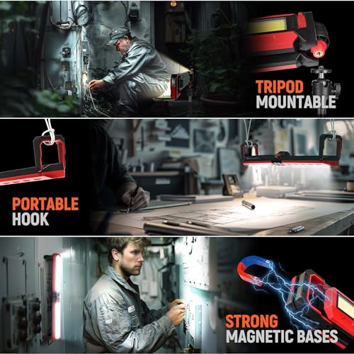 Yls Work Light, 2500LM Magnetic Underhood Mechanic Light, 180° Foldable LED Work Light, 4000 Capacity Rechargeable Lights for Car Repairing, Inspection, Workshop, Emergency, Gifts for Men