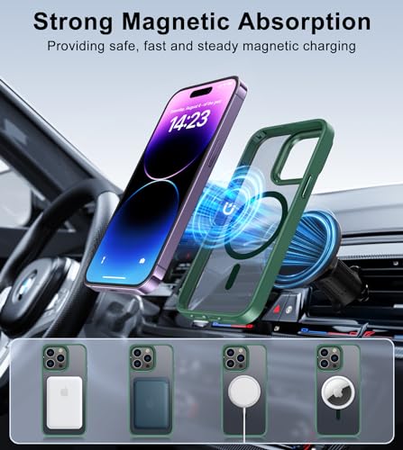 Image of FNTCASE for iPhone 14 Pro-Max Case: Magnetic Slim Matte Protective Case with Kickstand | Shockproof Drop Full Protection Anti-Fingerprint Thin Translucent Frosted Phone Cover(Green)
