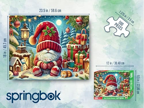 Rompecabezas Springbok Hot Cocoa Season de 500 piezas para adultos y familia con piezas únicas, hecho en USA con materiales ecológicos, incluye póster, tema gnomo navideño miniatura 5