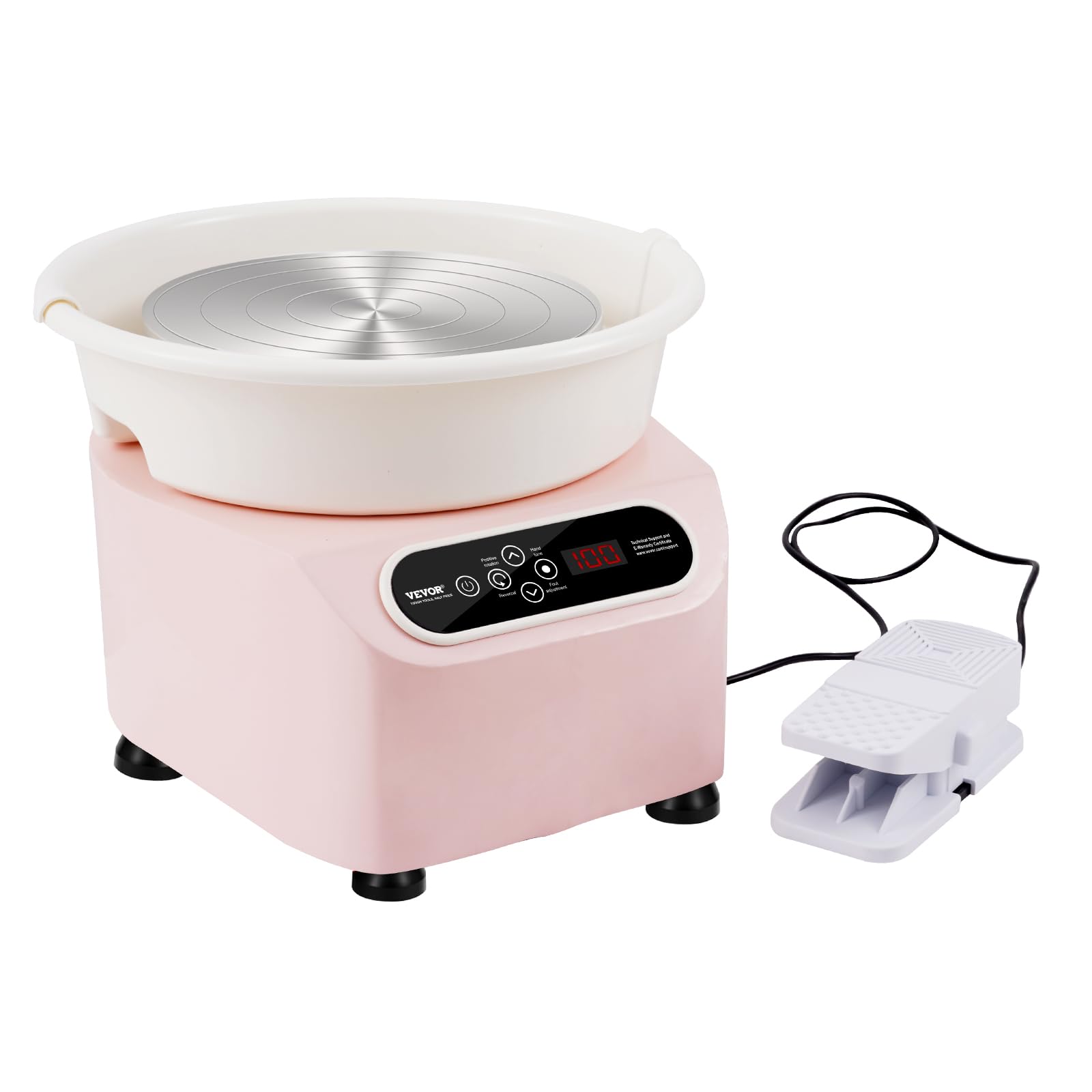 VEVOR Töpferscheibe, 28 cm Töpferformmaschine, 450 W elektrische Töpferscheibe mit Pedal und LCD-Touchscreen, Keramikscheibe mit Direktantrieb und Formwerkzeugen für Heimwerker-Kunsthandwerk, Rosa