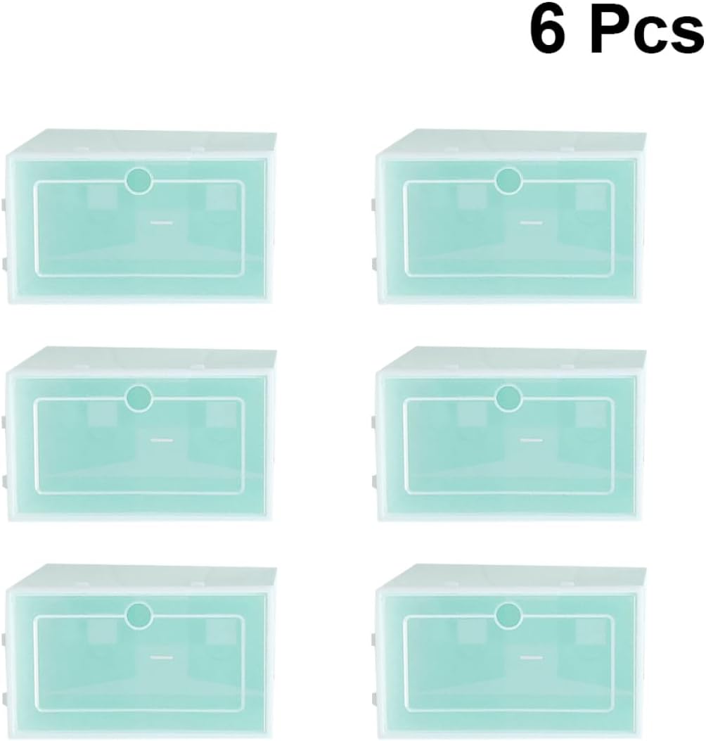 Zerodeko 6PCS Transparent Stackable Shoes Box Thickened Plastic Shoe Storage Container with Door Space Saving Organizer for Sneakers Small Green