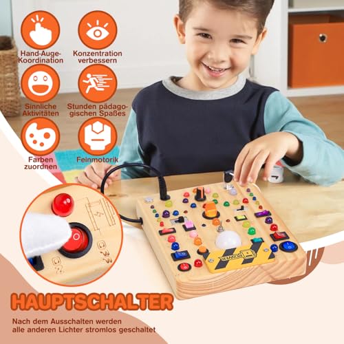 Jouet éducatif en bois interactif muni de 40 LED et 19 interrupteurs - 5