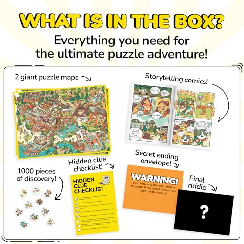Image of Odd Pieces Jigsaw Puzzles 1000 Pieces with Storytelling Comics, for Women, White Elephant, Mystery Puzzle for Adults & Kids - 19.7'' x 27.6'' Frameable Magic Puzzle Art (Snack Attack 2)