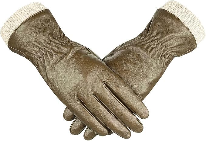 Alepo Genuine Sheepskin Leather Gloves for Women, Winter Warm Touchscreen Texting Cashmere Lined Driving Motorcycle Dress Gloves (Caramel-XXL)