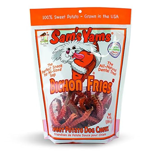 Sams Yams Sweet Potato Dog Treats, Healthy Dog Treats for Small & Medium Dogs, Sweet Potato Dog Treats Made in USA, High Fiber, Vegan Dental Chews - Bichon Fries, Sweet Potato Dog Chewz, 9oz (1 Pack)