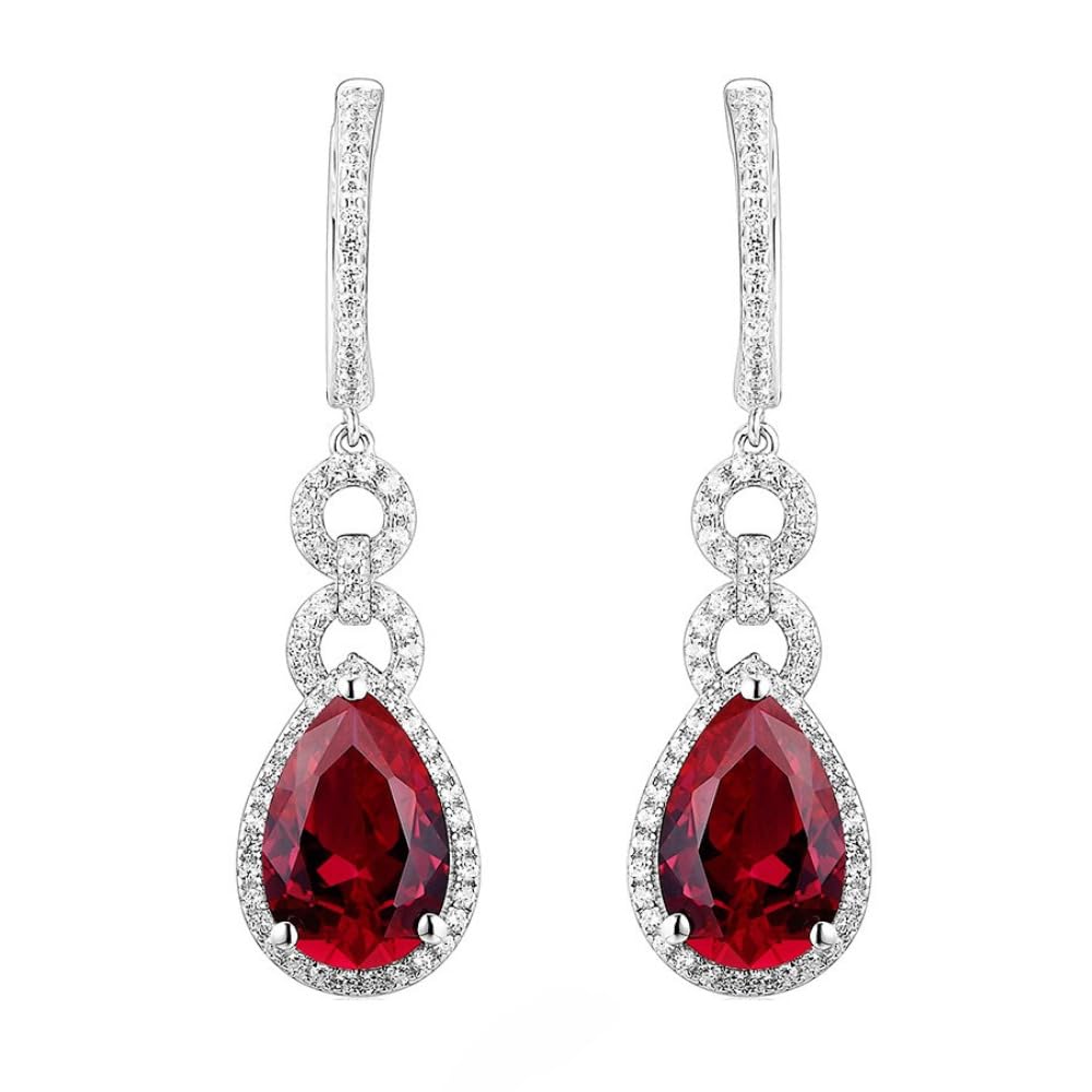 EcoGems 18K White Gold Plated Silver Earrings – Lab Grown Sapphire, Emerald & Ruby Pear or Emerald Cut Stones – Elegant Fine Jewelry Gift for Women,