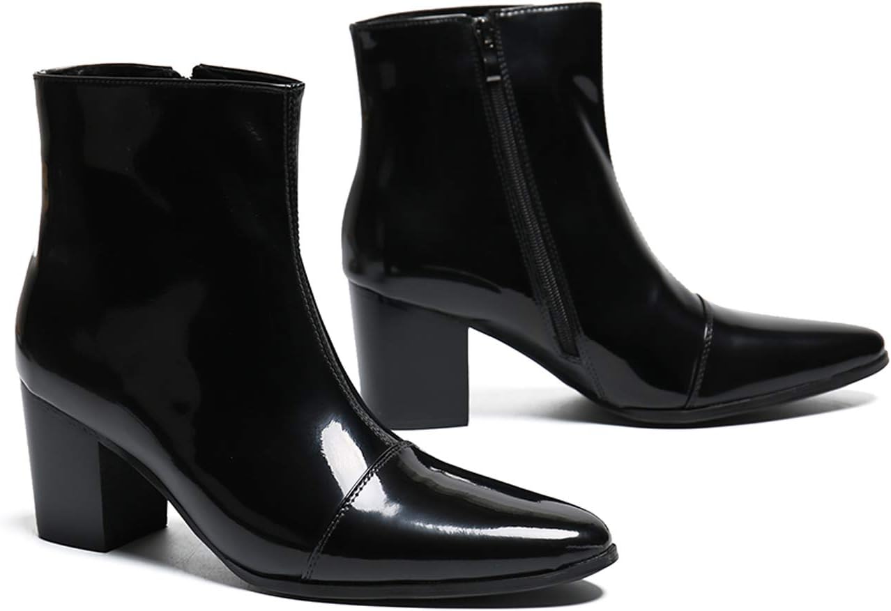 Santimon Mens Boots Casual Patent Leather Chelsea Dress Boots Zipper on Side Mid Calf Boots for Men - Image 7