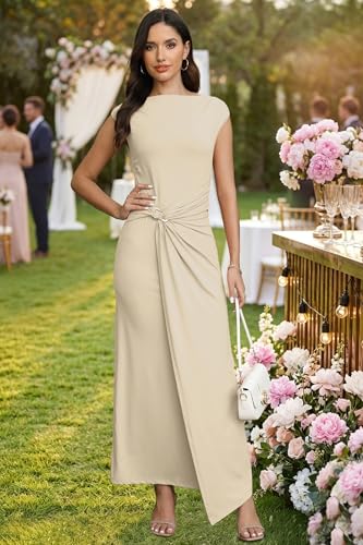 Image of Cocktail Dresses for Women 2026 Summer Formal Bodycon Cap Sleeve Dress Elegant Wedding Guest Party Long Maxi Dress