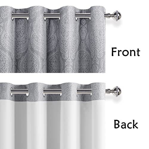 Dwcn Ombre Blackout Curtains For Bedroom - Damask Patterned Thermal Insulated Energy Saving Grommet Curtains For Living Room, Set Of 2 Panels, 52 X 84 Inch Length, Grey #TOP3