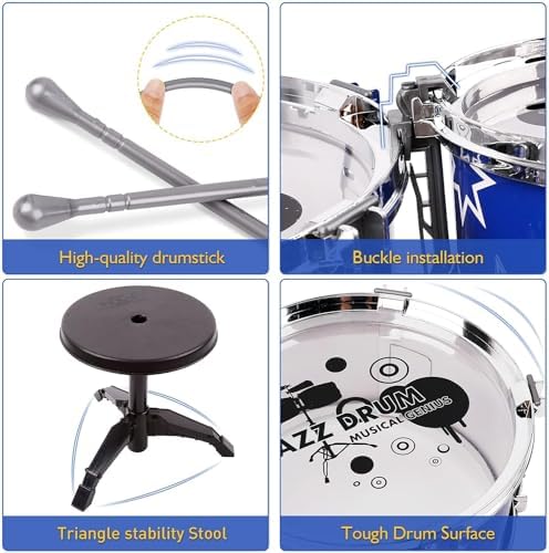 Toddler Drum Set 24 Inches Drum Set for Kids Musical Instruments Kids Jazz Drum Kit with Stool, Cymbal, 2 Drum Sticks and 5 Drums Toys for 3 4 5 Year Old Boys Girls Birthday Christmas Gifts 6 51Fqpr3PEtL. AC