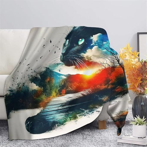 Couverture lit chat en microfibre chaude et douce 180x200cm