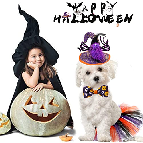 Dog Spider Hat Halloween Costume 3Pack Witch Cap Tutu Skirt Bowtie Pet Pumpkins Bandanas Wizard Hat Holiday Cosplay Supplies Dress Triangle Scarf Ghost Collar Hat Outfits For Small Medium Dogs Cat #TOP1
