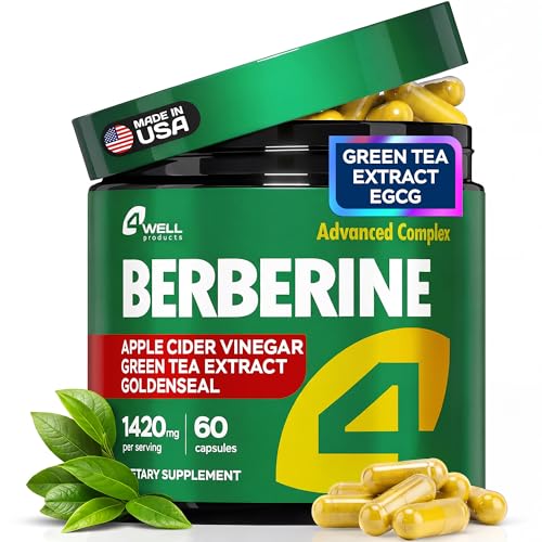 Berberine HCL 1200mg & Japanese Green Tea Extract 150mg Berberine Supplement for Metabolic Support with Apple Cider Vinegar & Goldenseal Body Composition Digestive & Immune Support 60 Capsules