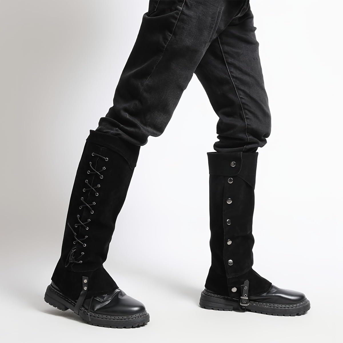 Medieval Boot Covers Pirate Boot Tops Men Women Viking Knight Leg Guards Shoes Cover Faux Leather Boots Gaiters Leg Wraps Adjustable Punk Leg Warmer Halloween Costume Fancy Dress Footwear Leg Covers - Image 4