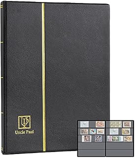 Stamp Album Stockbook, 100 Pockets 40 Black Sides Leatherette Padded Black Cover, Collection Storage Folder for Paper Money Stamps AS0105BK
