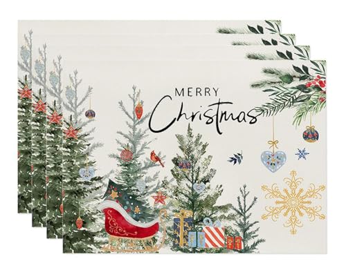 4er Set Platzset Weihnachten Tischset Weihnachten Leinen Platzdeckchen...