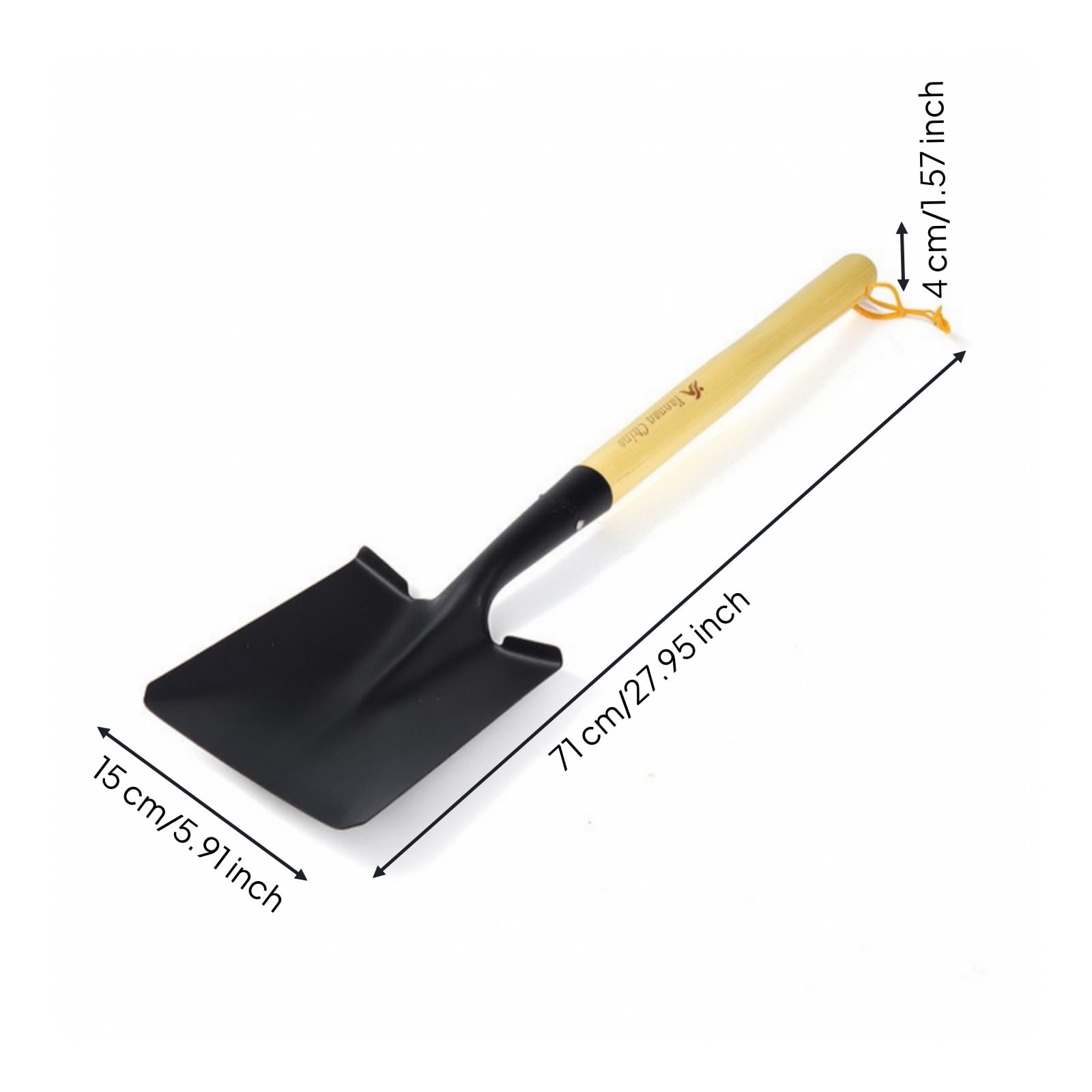 Pala para Jardinería de Niños con Mango, Pala De Jardinería con Mango De Madera, Cabeza Cuadrada Negra, 71 Cm De Largo, 20.5 Cm De Ancho, 15 Cm De Alto, 1.5 Mm De Grosor, 0.71 Kg