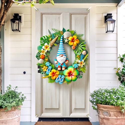 Image of Summer Tropical Gnome Door Cover 35x71in Hawaiian Beach