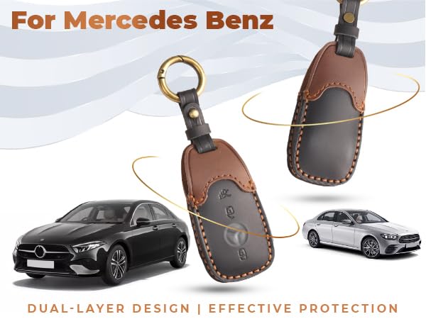 Image of keyzone dual leather key cover for Mercedes-Benz E-Class S-Class A-Class C-Class G-Class 2020 Onwards 4 button smart key