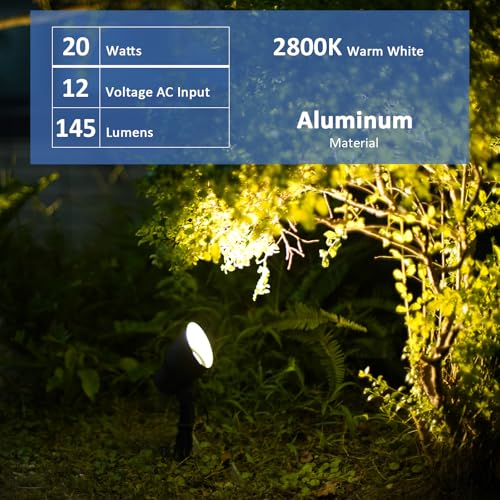 Malibu Low Voltage Landscape Spotlights 20W Halogen Spot Lights 12V AC Outdoor Black Landscape Lighting Kit with Spike Stakes and Connectors 145 Lumen 2800K Warm White for Garden, Lawn, Walkway