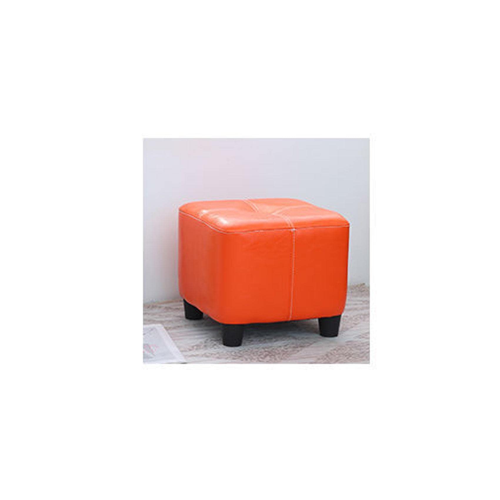 LMMIAOZ Square Footstool in Fashion Orange Soft Oil Wax Leather Stool for Shoe Changing Anti Slip and Easy to Clean 30 * 30 * 35cm
