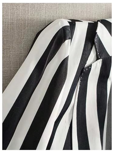 GORGLITTER Women's 3/4 Sleeve Blazer Jacket Bussiness Casual Striped Suit Jacket Work Lightweight Blazers3