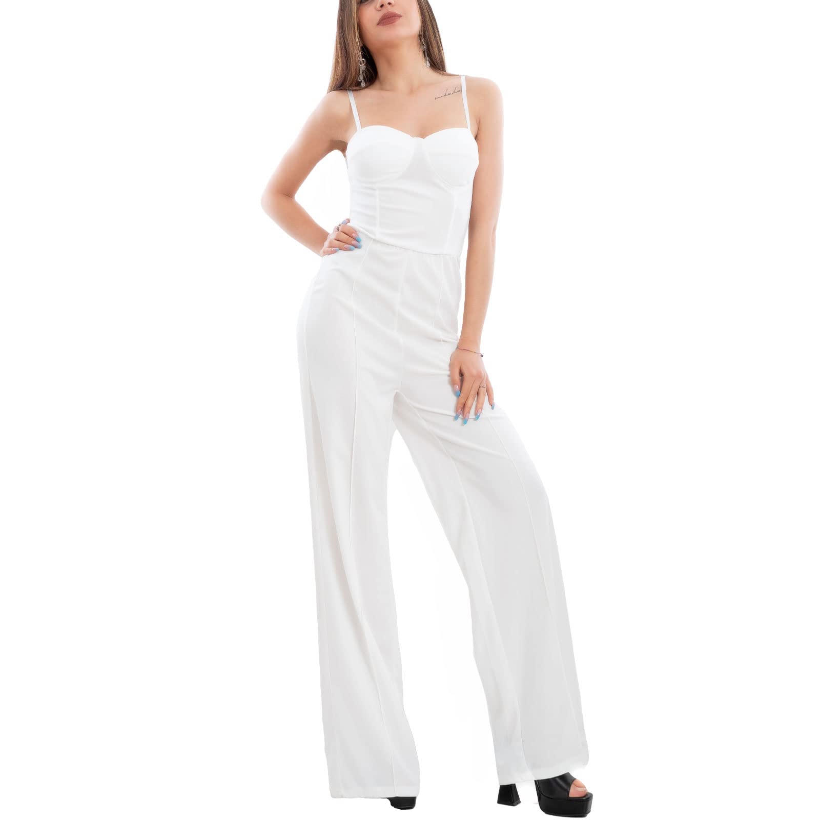 Chándal para mujer Toocool tipo mono blanco con pernera ancha para el día a día 4