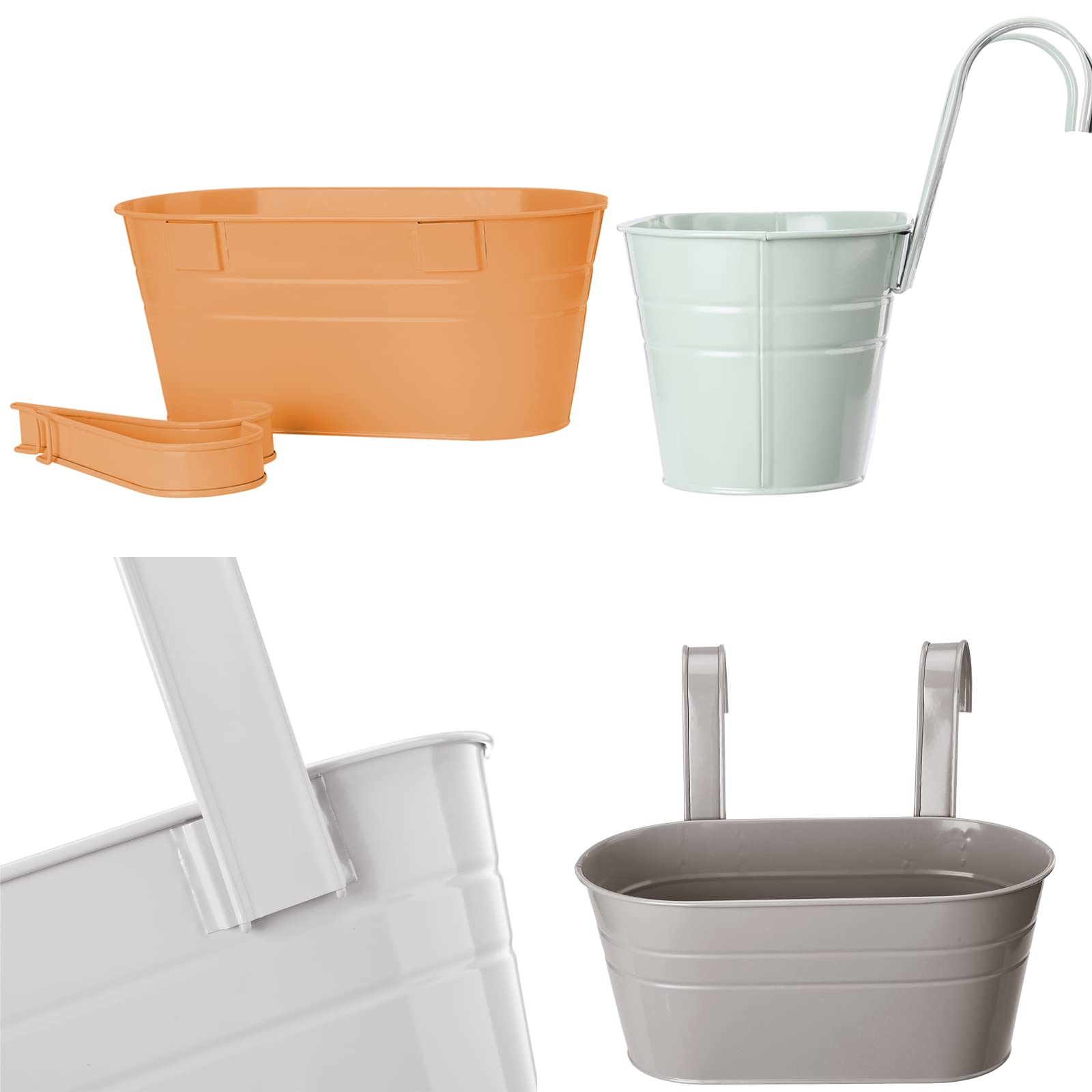 4 fioriere da appendere in ferro con gancio staccabile, secchio per fiori rimovibile, per balcone, giardino, casa, decorazione da parete per interni ed esterni, decorazione per recinzioni