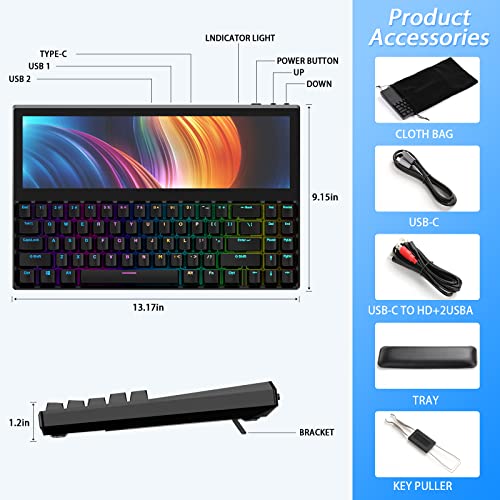 Fagomfer Ficihp K2 12.6" Touchscreen Gaming Mechanical Keyboard,71 Keys Portable Usb Wired Rgb Backlit Compact Keyboard,Plug And Play Multifunctional Split Screen Keyboard For Windows Mac Android #TOP6