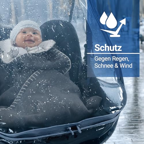 Zamboo Premium Regenschutz Babyschale mit großem Reißverschluss Fenster (z.B. passend für Maxi-Cosi, Cybex, Römer), Universal Regenverdeck für idealen Schutz und schnellen Kontakt - Transparent