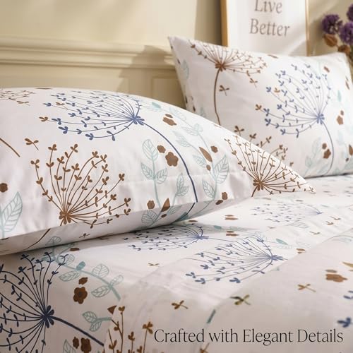 Image of BSB HOME 240 TC Cotton Bedsheet with 2 Pillow Covers, Soft Breathable Floral King Size Flat Bed Sheet - 90 x 100 Inches (228 x 254 cm) (Steel Blue)