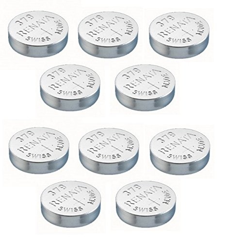 Renata Watch Battery Swiss Made Renata 379 or SR521SW OR AG0 1.5V (10 Batteries, 379 or SR 521 SW)