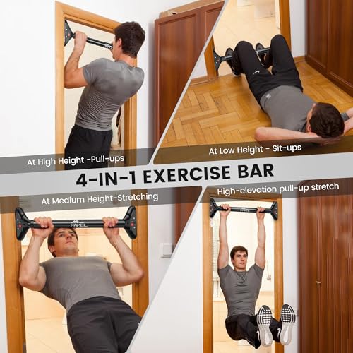 Image of Pameil Pull-Up Bar Door Frame, Pull Up Bar Load Capacity up to 200 kg, Horizontal Bar Without Screws 75-94 cm Extendible, 360 Rotating Gear Lock (Black, 75-94 cm) (Black (75-94 cm)