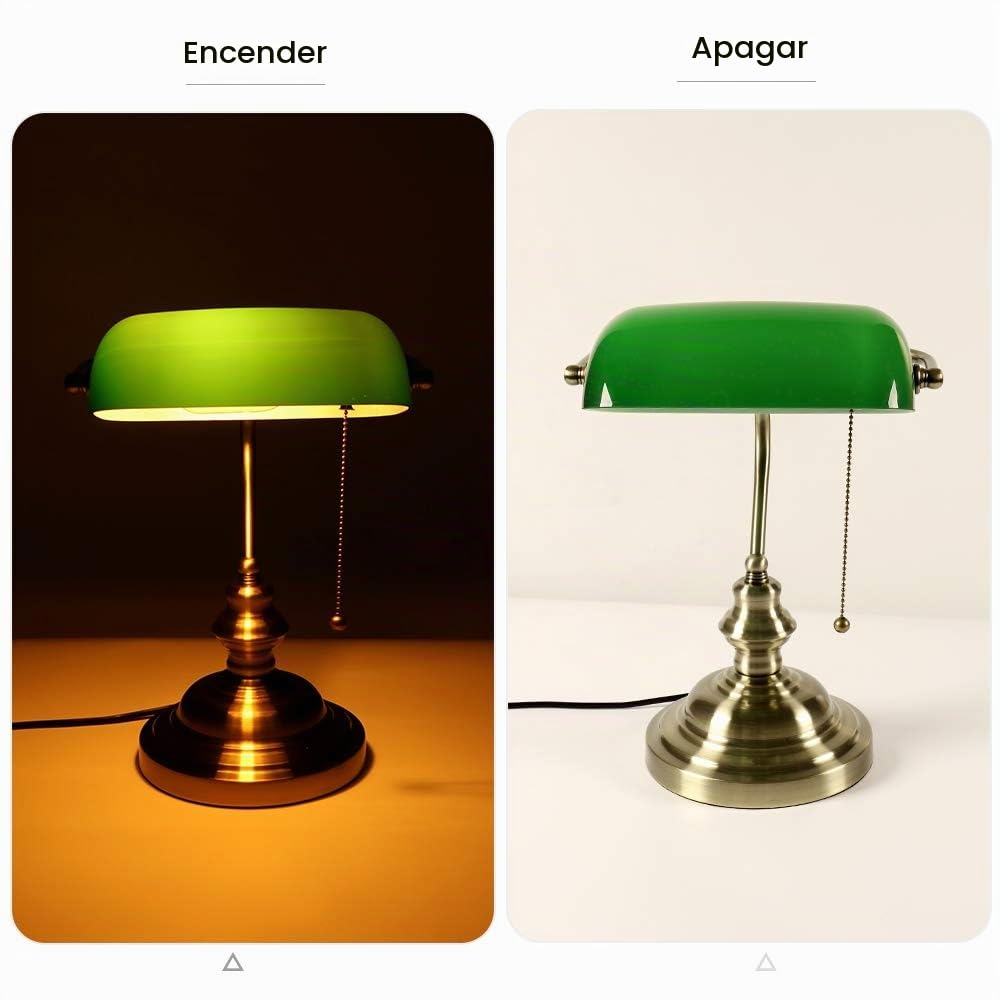 FIRVRE Lampara Escritorio LED, Lámpara de Mesa Vintage con Base de Latón et Interrupteur à Chaîne, Ampoule LED Offerte