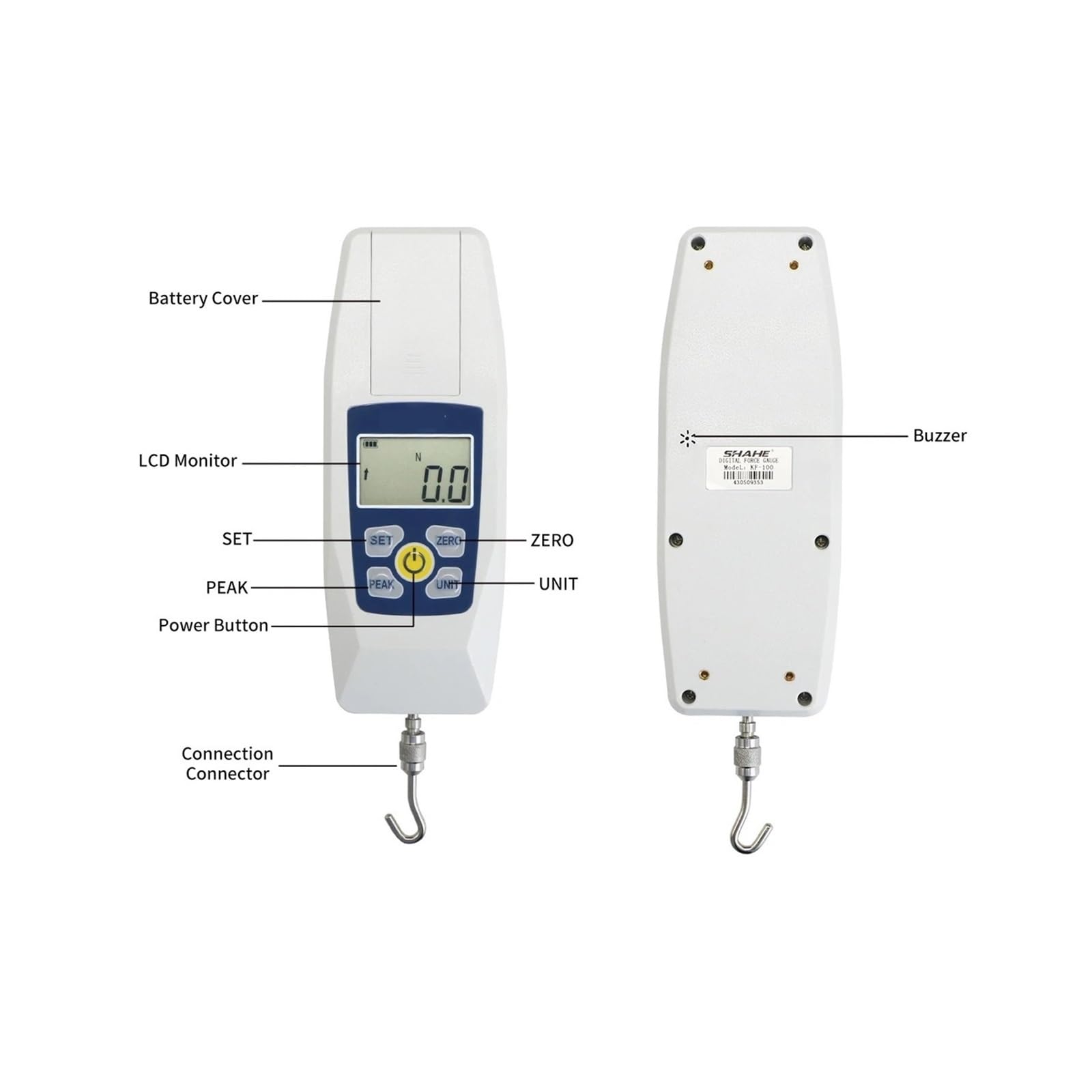 Medidor de fuerza digital, medidor de empuje y tracción, medidor de fuerza portátil con unidades N/LB/Kg/Oz for control de calidad y pruebas de materiales(500N)