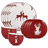 Christmas Dinner Set 12 Piece Dishwasher Microwave Safe Reindeer Crockery Set