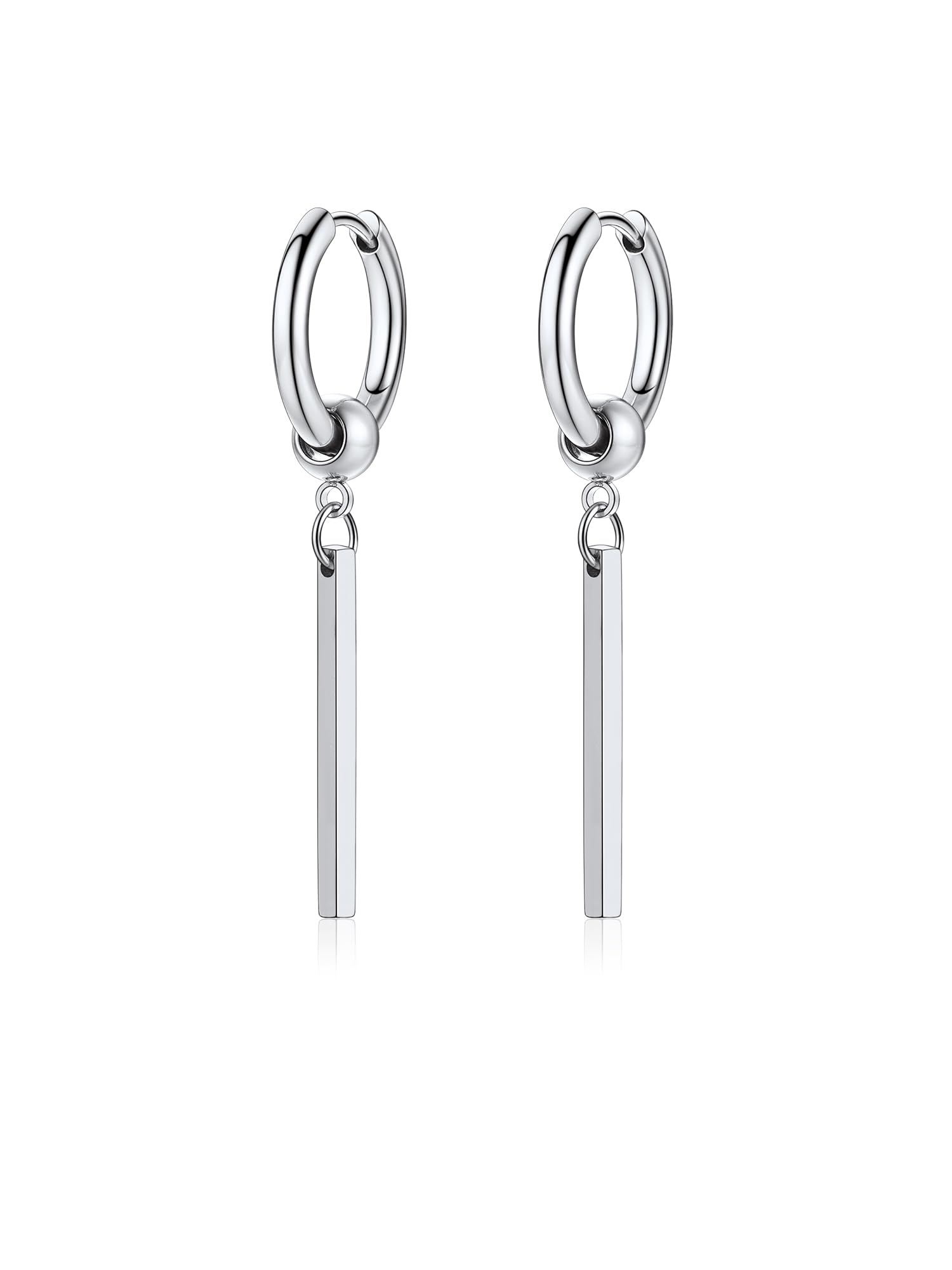 PROSTEEL Boucles d'Oreilles Homme, Créoles 12mm avec Pendantes Barres en Acier Inoxydable/Plaqué Or/Noir, Hip Hop Drop Earring, Style de Rue