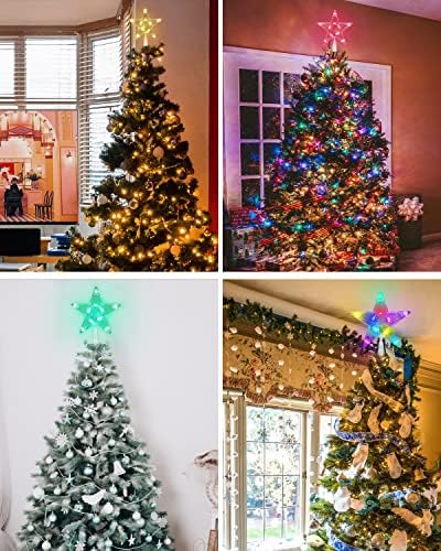Christmas Tree Topper with Smart APP&Remote Control, 7" LED Multi-Colour Tree Topper Dimmable, Timer, DIY, Sync with Music, USB Plug in/Wire 5M/16.4FT Christmas Tree Star for Xmas Tree Decorations