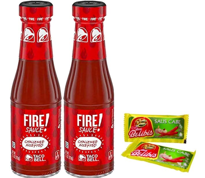 MT&L Taco Fire Sauce Bottle 7.5 oz. (2-Pack) + Extra Chili Sauce Packet