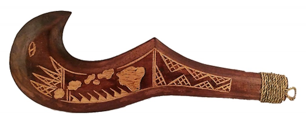 Hand Carved Wood Hawaiian Maui Hook Ceremonial Club