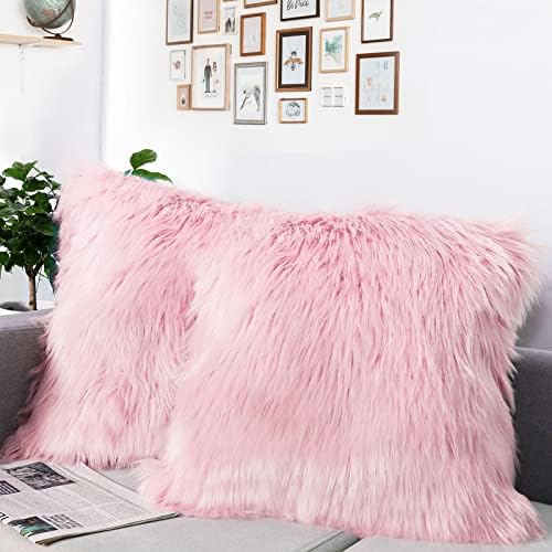 DQMEN Faux Fur Cushion Covers, Deluxe Home Decorative Super Soft Plush Mongolian Faux Fur Throw Pillow Cover Cushion Case