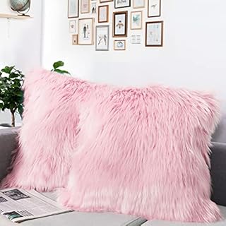 DQMEN Faux Fur Cushion Covers, Deluxe Home Decorative Super Soft Plush Mongolian Faux Fur Throw Pillow Cover Cushion Case