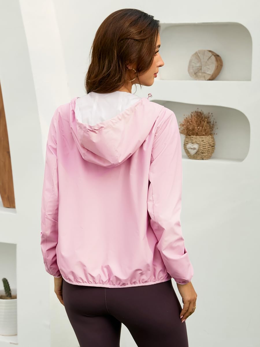 Womens Reversible Rain Jacket Lightweight Waterproof Windbreaker Jacket Outdoor Active Portable Raincoat - Image 3