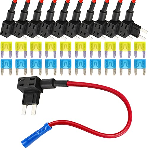 Dkardu 12V Car Add-A-Circuit Fuse Tap Adapter, 10Pcs Mini Atm Apm Blade Fuse Holder With 15A Fuse, 1 To 2 Fuse Base #TOP7