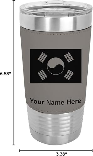 Miniatura 9 de LaserGram 20oz Vacuum Insulated Tumbler Mug Flag of South Korea Personalized Engraving Included Faux Leather Gray