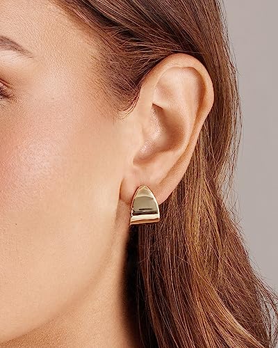 PAVOI 14K Gold Plated 925 Sterling Silver Posts Chunky Hoop Earrings | Statement Huggie Hoops for Women | Lightweight Yellow Gold Dome Earrings2