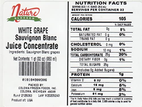 Nature Blessed100% Pure Sauvignon Blanc White Grape Fruit Juice Concentrate - 4 Quarts (4/32 fl z bottles), Excellent for Home Vintners, Brewers, Distilling
