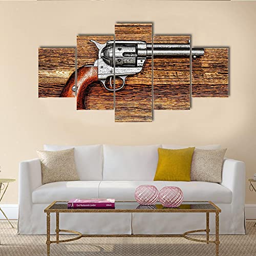 Tableau 5 parties revolver déco vintage en toile avec cadre ANLIONE